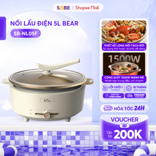 Nồi Lẩu Điện BEAR 5L, Nồi Lẩu Điện Đa Năng Nồi Điện Đa Năng Bếp Lẩu Đế Rời Nhanh Sôi Chống Dính Dễ Vệ Sinh SB-NL05F
