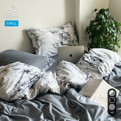 Bộ vỏ chăn mền ga gối GONI CHILL màu Trắng Cẩm Thạch-Ga drap giường bo chun cao 4-25cm kích thước 1m,1m2,1m4,1m6,1m8,2m2