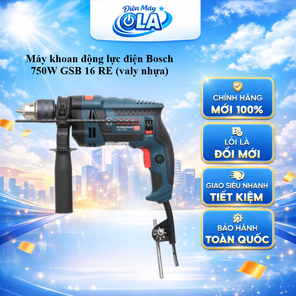 GSB 16 RE - Máy khoan động lực điện Bosch 750W GSB 16 RE (valy nhựa) - Bảo hành chính hãng