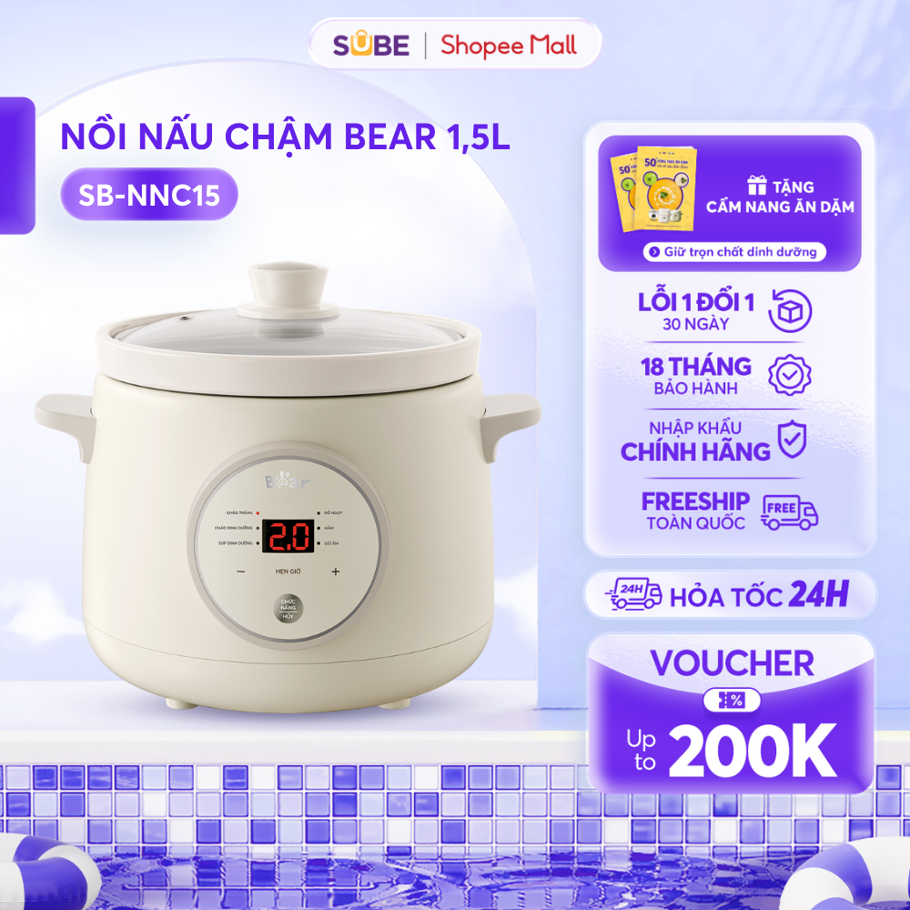 Nồi Nấu Chậm BEAR 1.5L Nồi Nấu Chậm Cho Bé Hầm Giữ Ấm Giữ Trọn Chất Dinh Dưỡng Bản Tiếng Việt NNC15