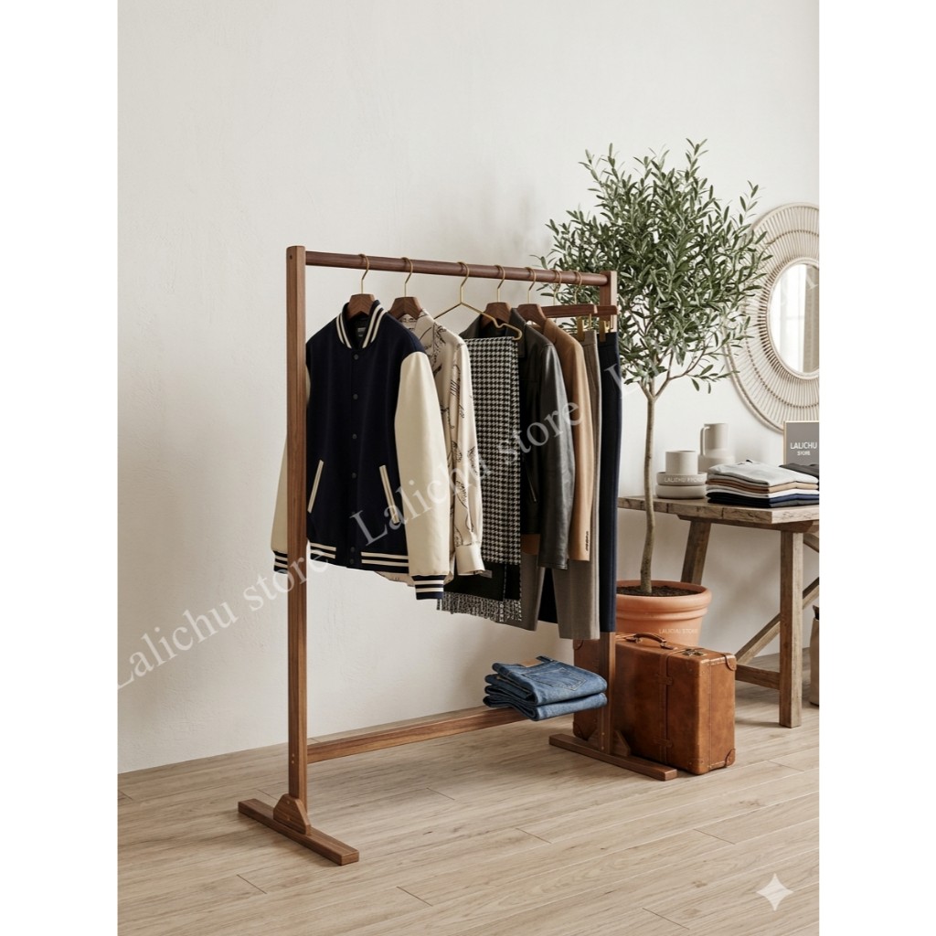 Kệ Treo Quần Áo Gỗ Thông Đứng Sàn Khung Chữ U Giá Treo Đồ Decor Phòng Ngủ Shop Quần Áo