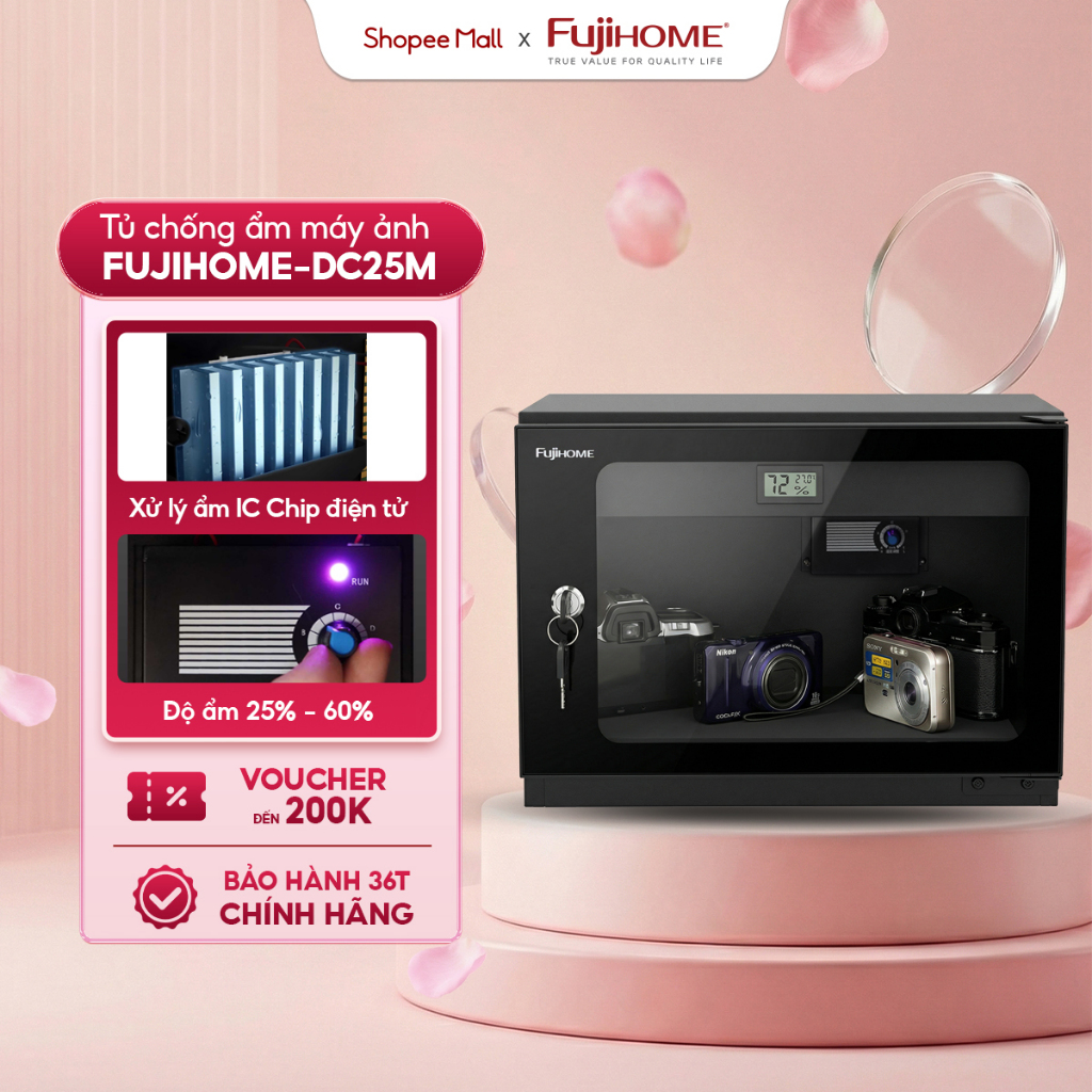 Tủ chống ẩm máy ảnh FUJIHOME DC-25M dung tích 25L, tủ hút ẩm máy ảnh 25L 1 ngăn dry cabinet tiết kiệm điện