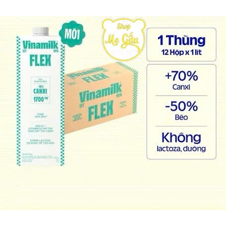 THÙNG 12 HỘP SỮA FLEX VINAMILK  KHÔNG ĐƯỜNG 1LÍT