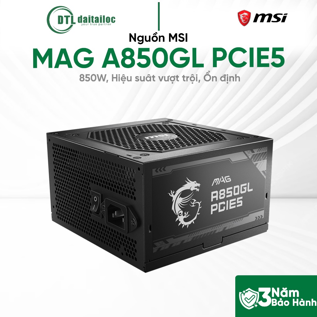 Nguồn MSI MAG A850GL PCIE5 850W Hiệu suất ổn định, Mượt mà | Chính Hãng | Bảo Hành 36 Tháng