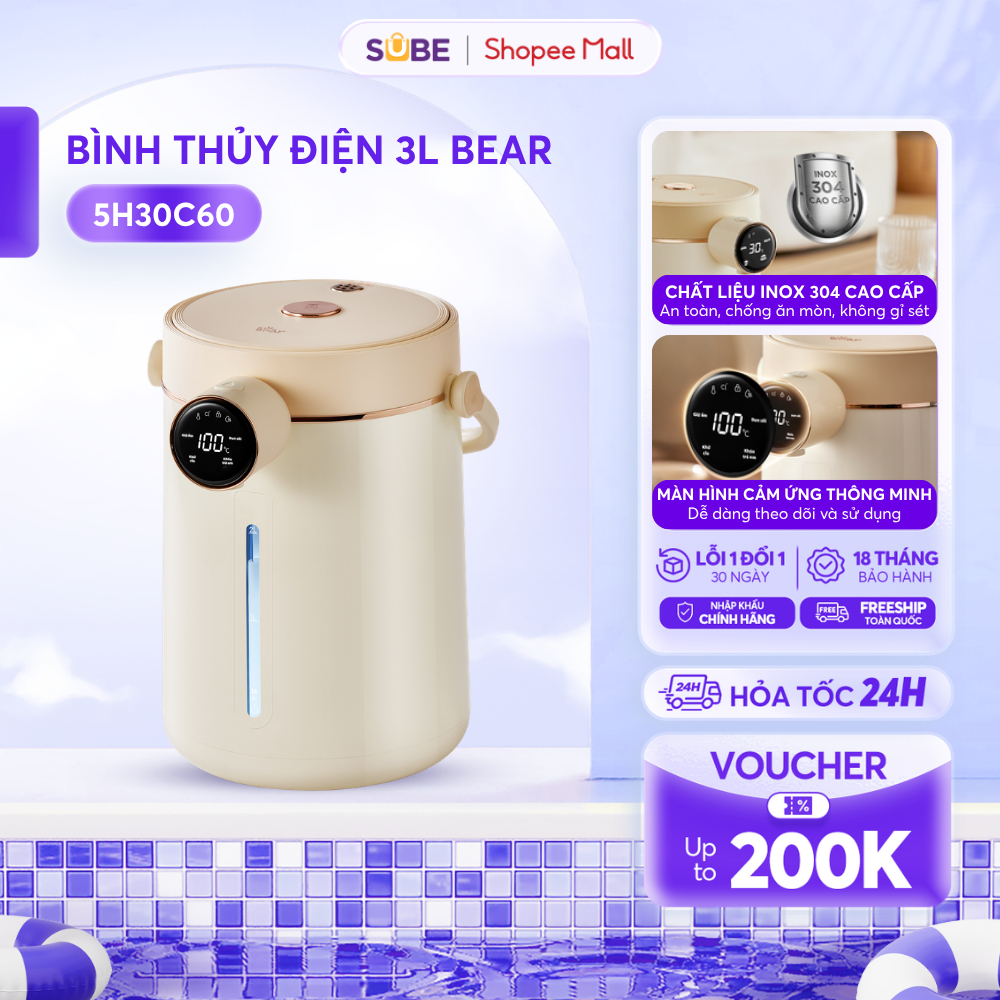 Bình Thủy Điện BEAR 3L Bình Thủy Giữ Nhiệt Ấm Đun Nước Bình Đun Nước Bình Thủy Ấm Đun Nước Giữ Nhiệt