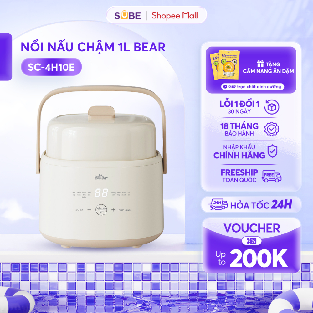 [KOL] Nồi Nấu Cháo Chậm BEAR 1.0L SC-4H10E