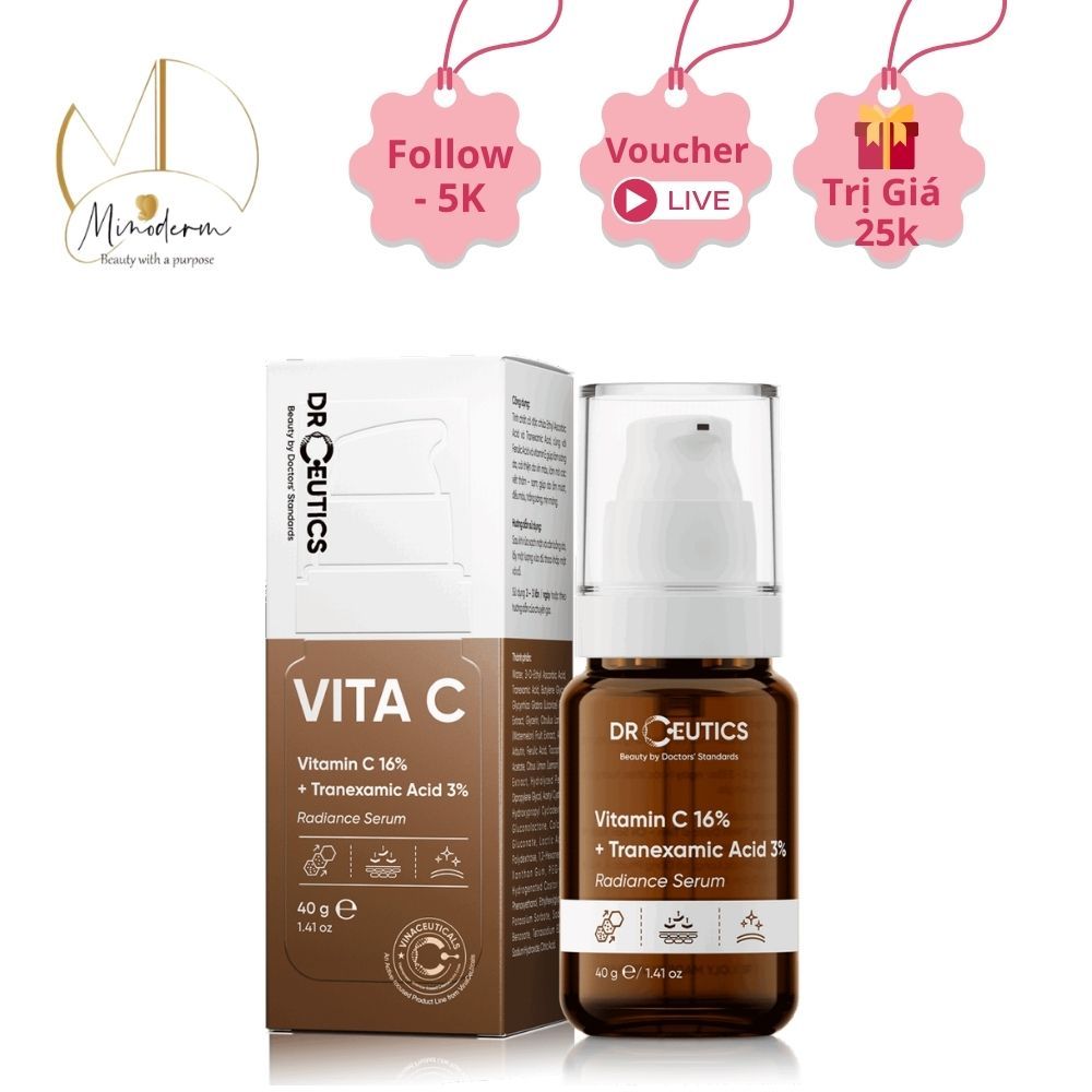 Serum DrCeutics Vitamin C 16%, Tranexamic 3% tinh chất giảm thâm, làm sáng da hiệu quả 30ml
