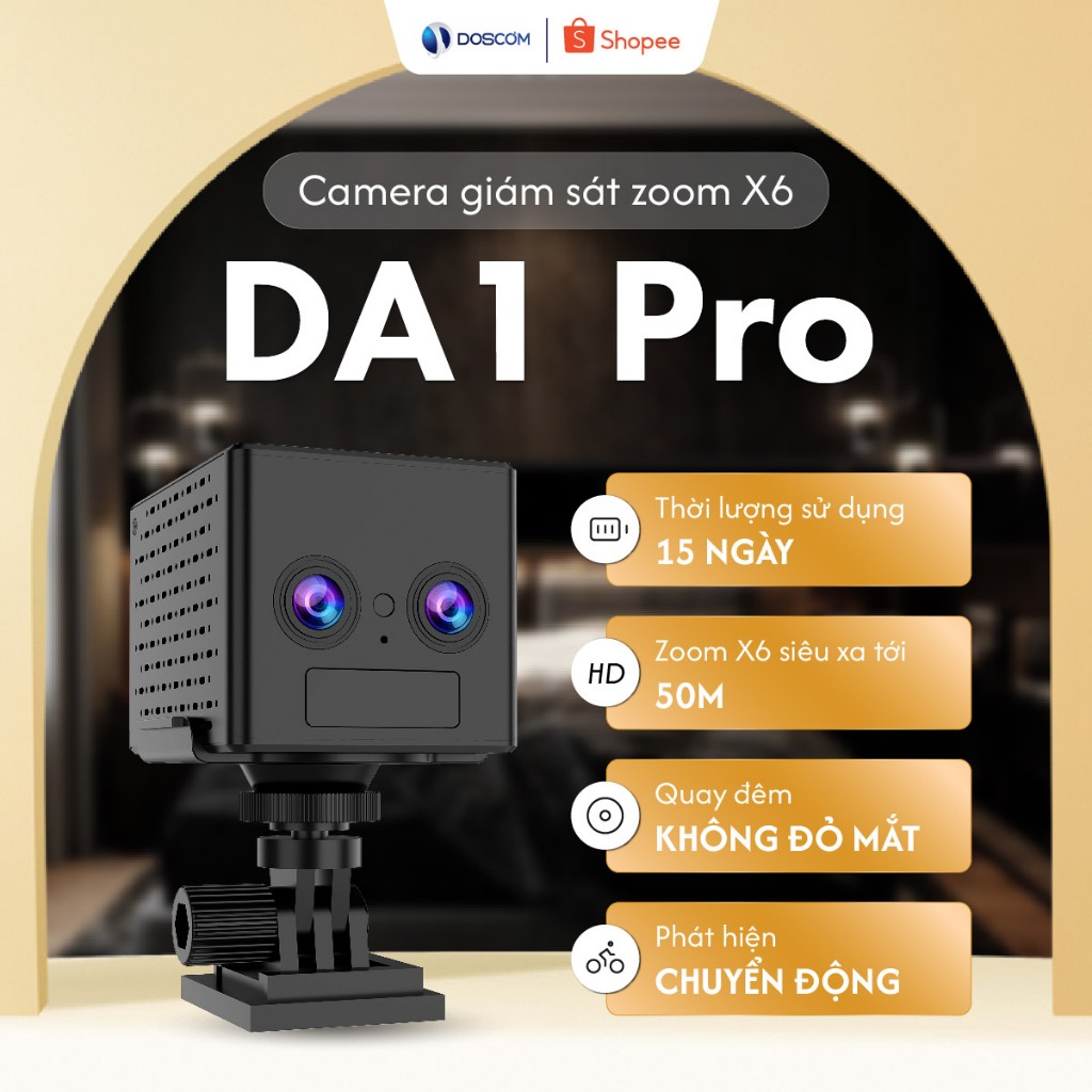 (Tặng Sim 4G) Camera 4G Mini Doscom DA1 Pro Zoom X6 Giám Sát An Ninh 360 độ - Đàm Thoại 2 Chiều