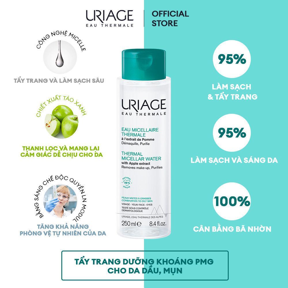 Ảnh 4 của Nước tẩy trang Uriage Eau Micellaire Thermale PMG,Thermale PS làm sạch sâu, dịu nhẹ  250ml, 500ml