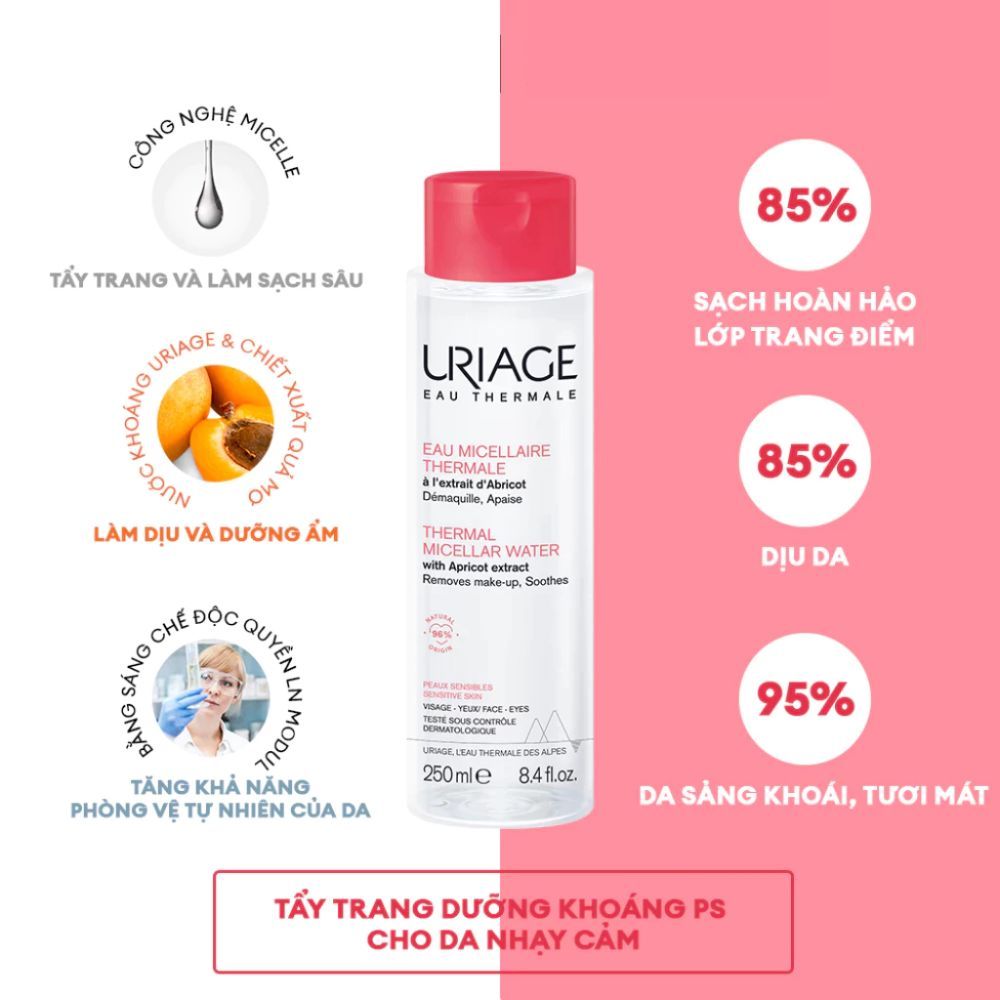 Ảnh 5 của Nước tẩy trang Uriage Eau Micellaire Thermale PMG,Thermale PS làm sạch sâu, dịu nhẹ  250ml, 500ml