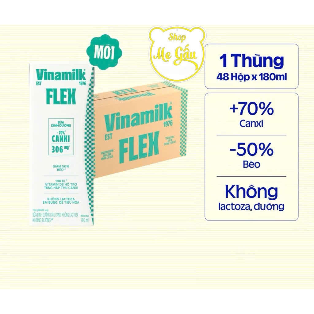 THÙNG 48 HỘP SỮA FLEX VINAMILK KHÔNG LACTOSE KHÔNG ĐƯỜNG 180ML