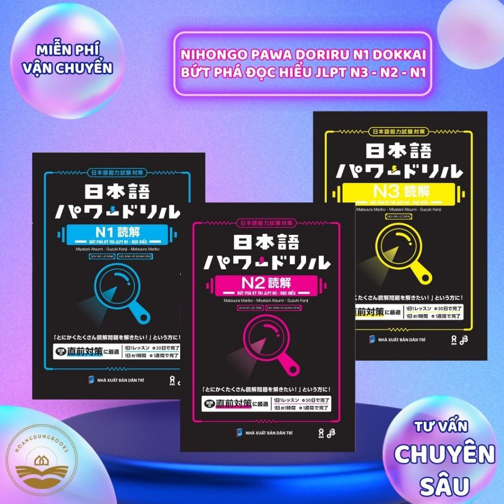 Sách tiếng Nhật - Combo 3 cuốn Nihongo Pawa Doriru Dokkai Bứt phá đọc hiểu JLPT N3 – N2 – N1