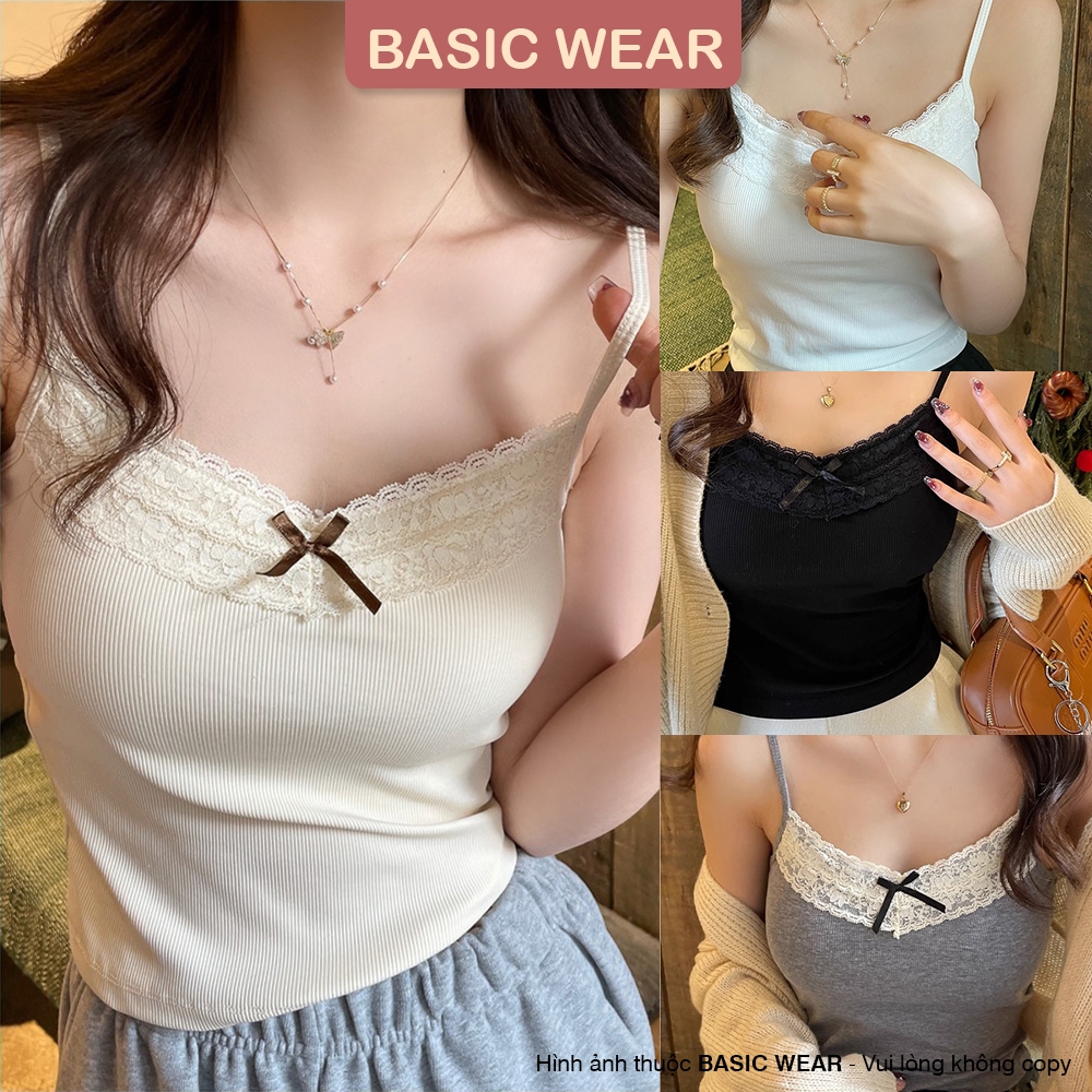 Áo 2 dây nữ viền ren có mút ngực – croptop ôm body co giãn phong cách Hàn Quốc 283