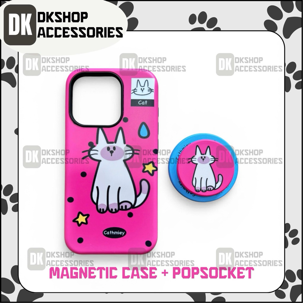 Ốp lưng mèo hồng Cathmiey DKshop, chống sốc, từ tính kèm PopSocket, phụ kiện điện thoại dễ thương.
