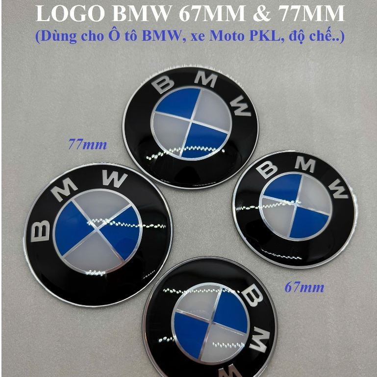 Logo nhôm dán BMW đường kính 67MM & 77MM dùng cho  xe Ô tô BMW và Moto PKL BMW