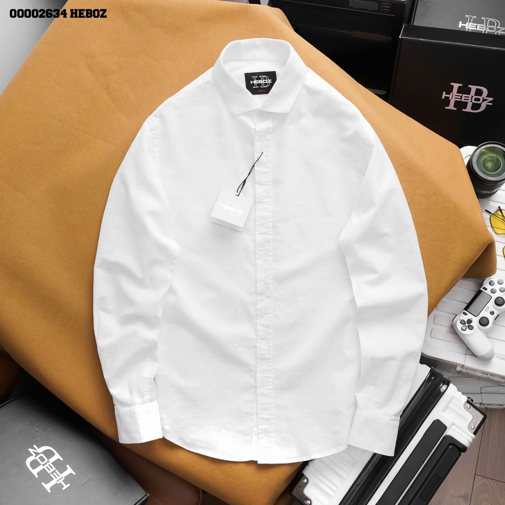 Áo sơ mi trắng linen cotton HEBOZ - 00002634