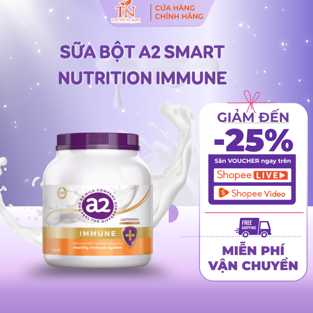 Sữa Bột A2 Smart Nutrition Immune Support (A2 Immune vàng) 900g Hỗ trợ miễn dịch & tiêu hóa cho bé