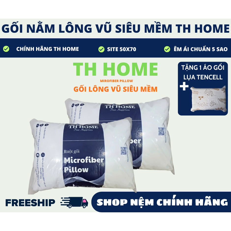 Gối lông vũ siêu mềm microfiber pillop TH Home