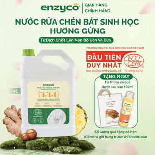 Nước Rửa Chén Bát ENZYCO Sinh Học Từ Bồ Hòn Và Dứa Đạt Chứng Nhận Ecodetergent-Ecocert 4L, An Toàn