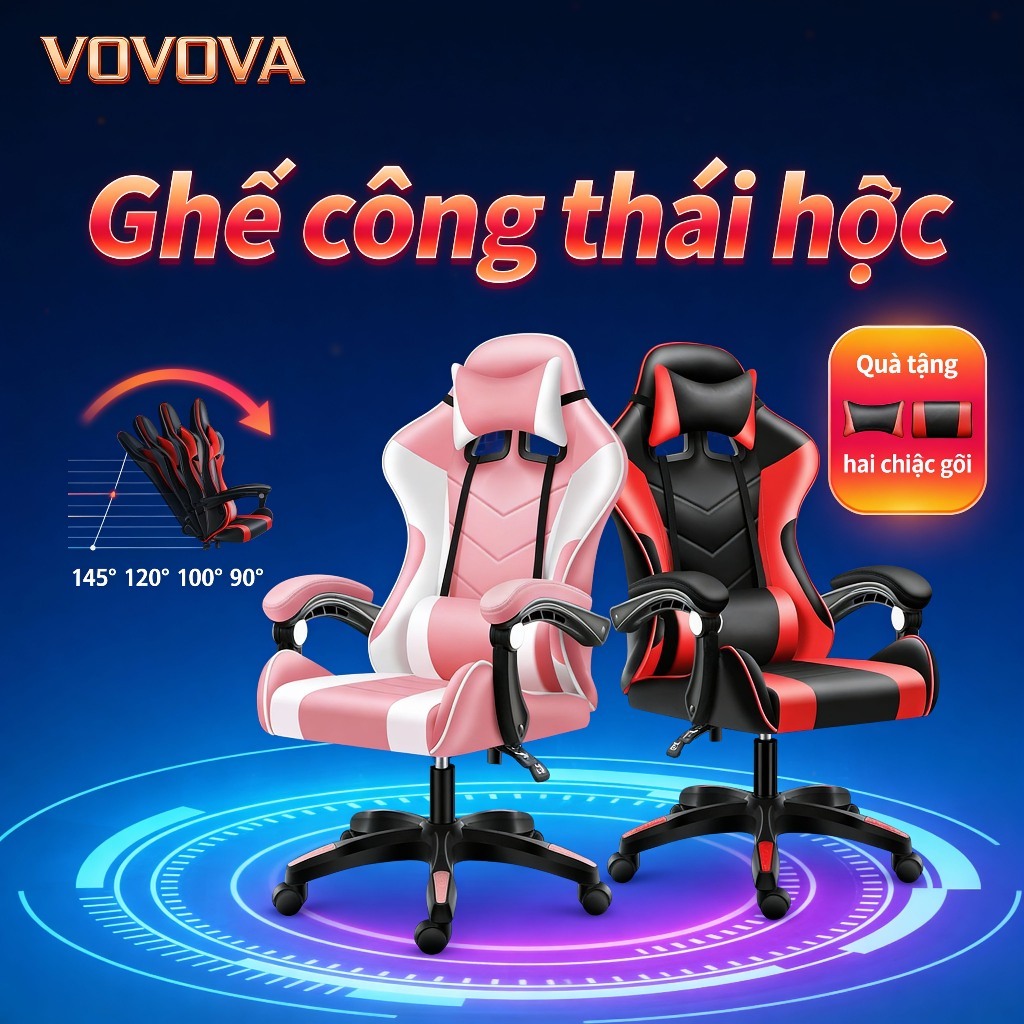 Ghế Gaming Văn Phòng VOVOVA Thiết Kế Công Thái Học Ngả 155 Độ Bệ Tì Tay Bọc Nệm Chống Trượt