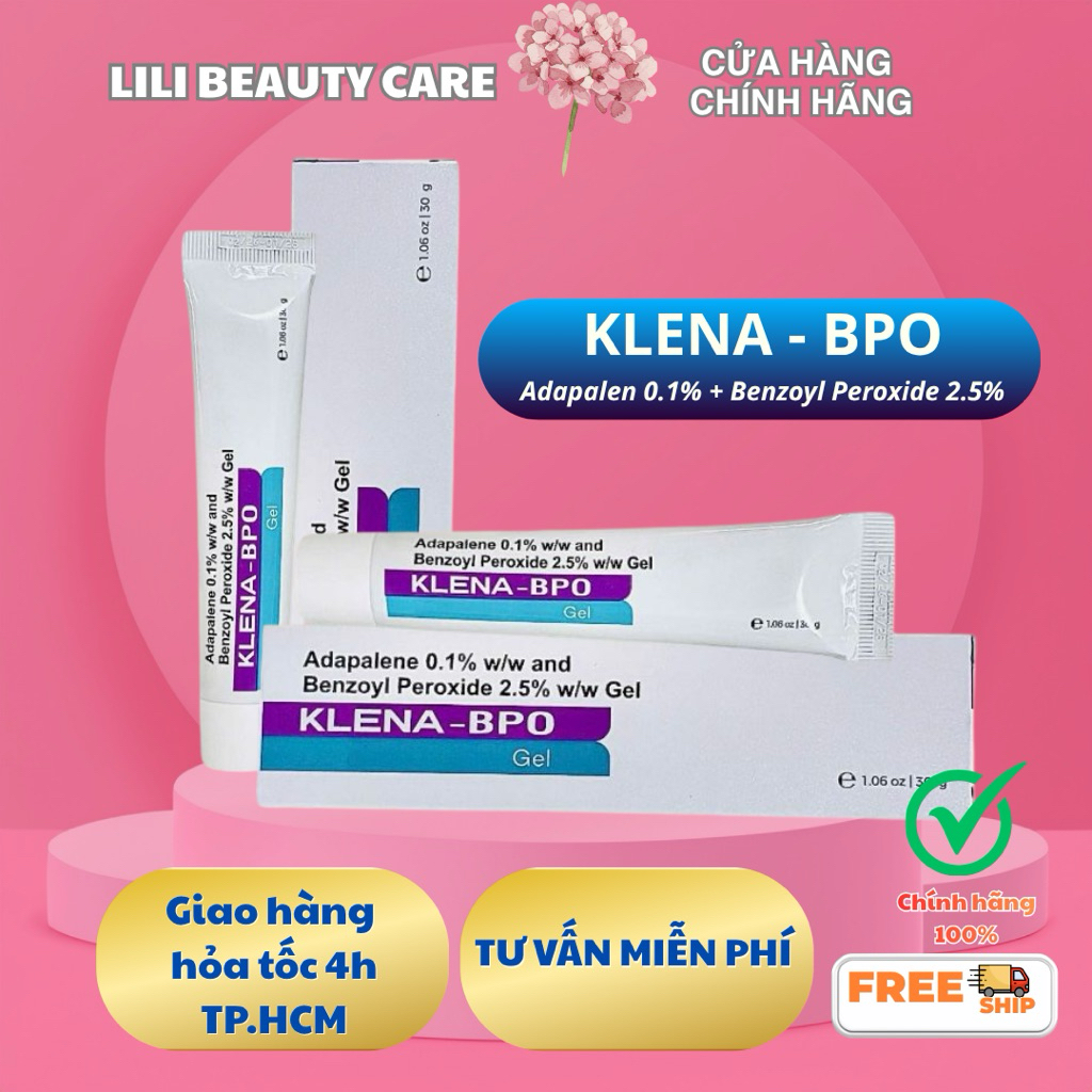 Klena BPO Adapalene 0.1% and  Benzoyl Peroxide 2.5% 30gram Gel | Hỗ trợ giảm mụn ẩn, mụn trứng cá