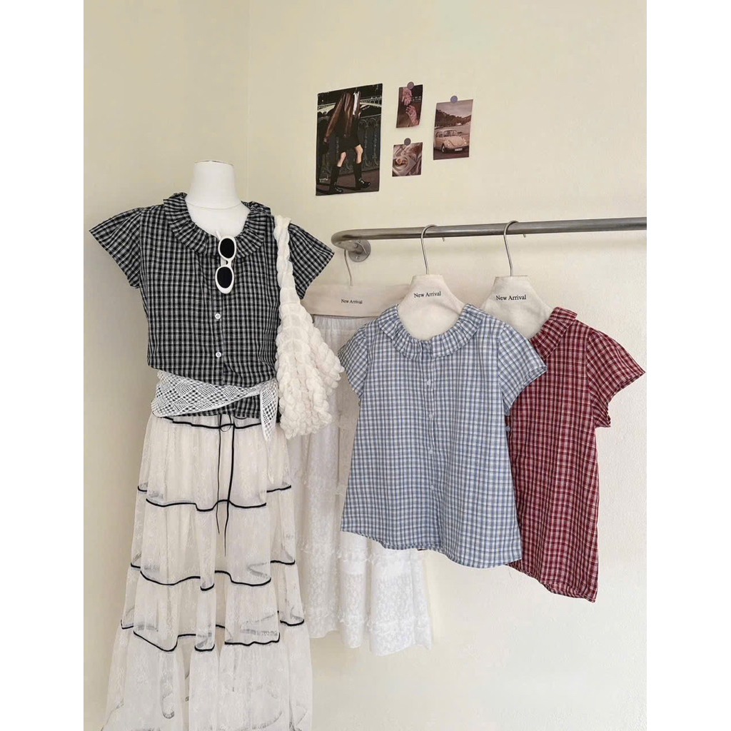Áo sơ mi kẻ ngắn tay cổ bèo vintage 3 màu by Cimie Closet