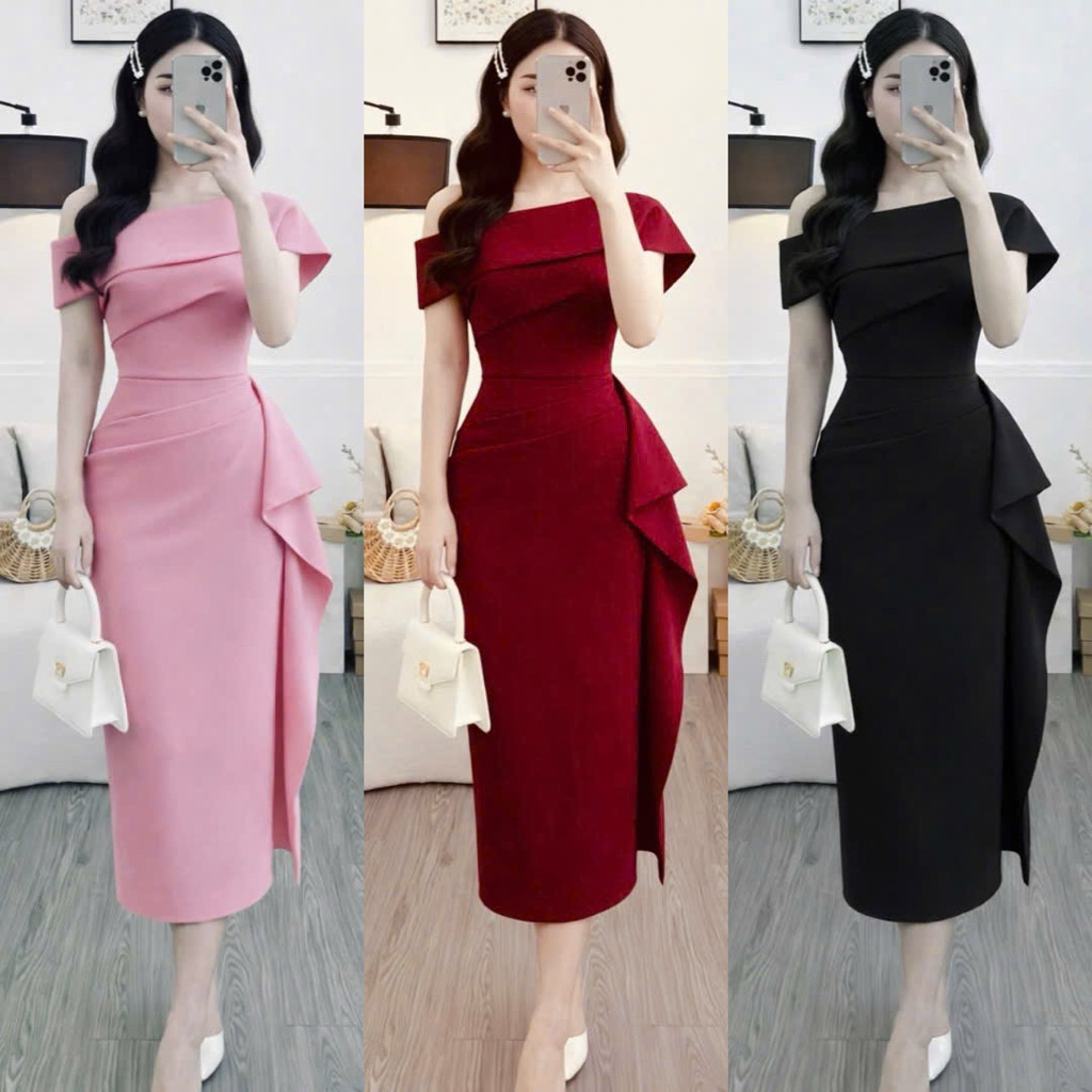 Đầm body trễ vai dáng dài 3 màu sang trọng cho nàng dự tiệc đi đám cưới MeiHouse