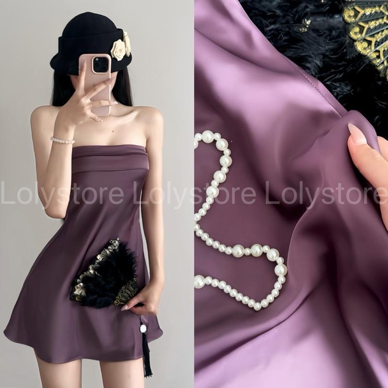 Đầm body nữ lụa TÔ CHÂU CAO CẤP dáng ngắn xoè nhẹ phong cách thời trang Lolystore NH468 | BigBuy360 - bigbuy360.vn