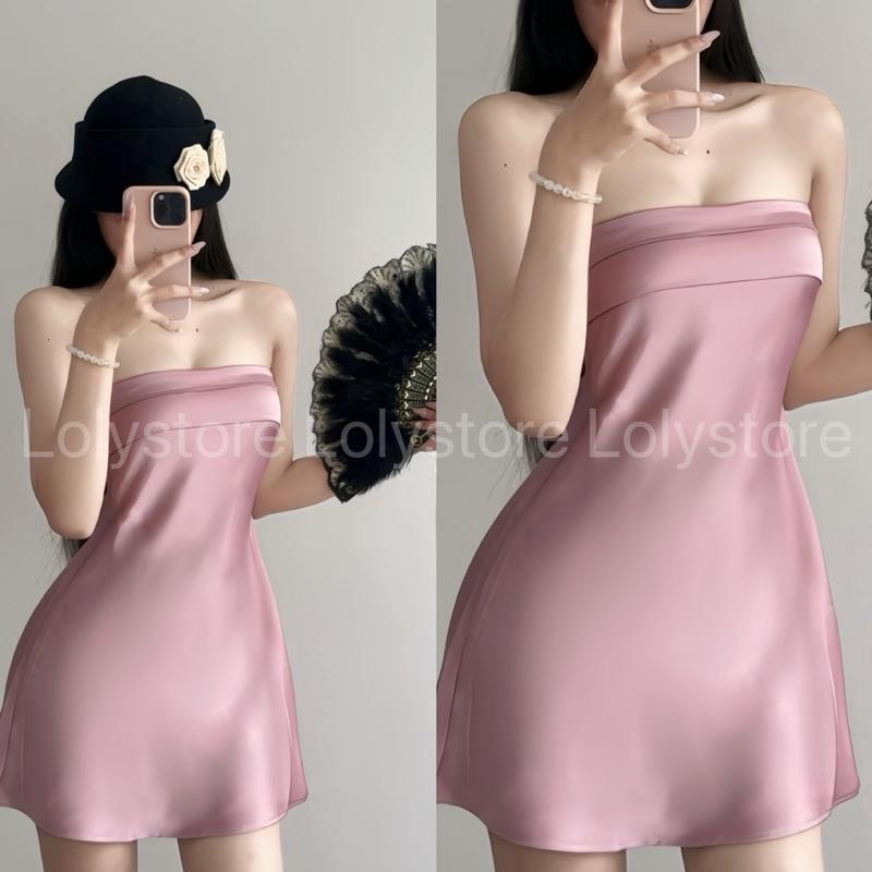 Đầm body nữ lụa TÔ CHÂU CAO CẤP dáng ngắn xoè nhẹ phong cách thời trang Lolystore NH468 | BigBuy360 - bigbuy360.vn