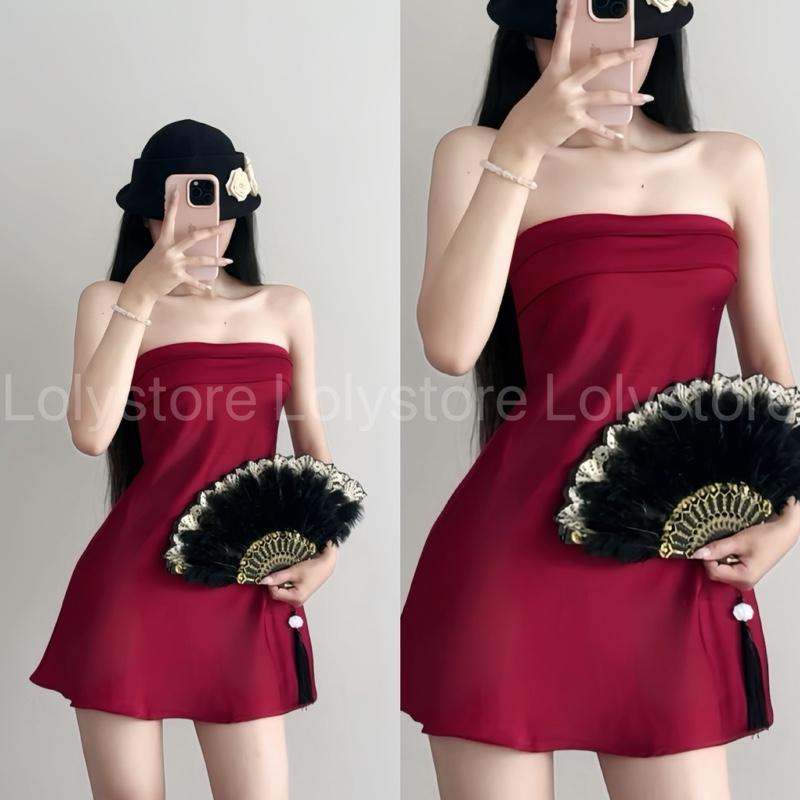 Đầm body nữ lụa TÔ CHÂU CAO CẤP dáng ngắn xoè nhẹ phong cách thời trang Lolystore NH468 | BigBuy360 - bigbuy360.vn