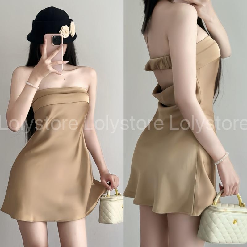 Đầm body nữ lụa TÔ CHÂU CAO CẤP dáng ngắn xoè nhẹ phong cách thời trang Lolystore NH468 | BigBuy360 - bigbuy360.vn