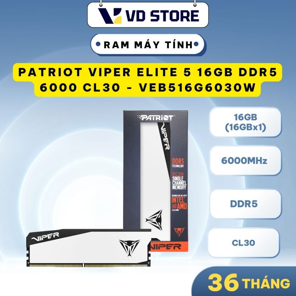 [DDR5 C30] Ram Patriot Viper Elite 5 16GB DDR5 6000MHz (PVER516G60C30W)