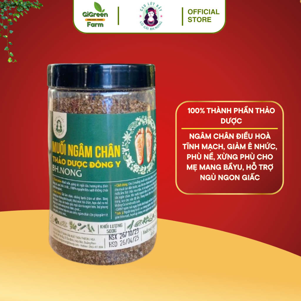 Muối ngâm chân thảo dược bhnong ngâm chân thảo mộc chà gót vệ sinh chân Bhnong hũ dùng được cho bà b