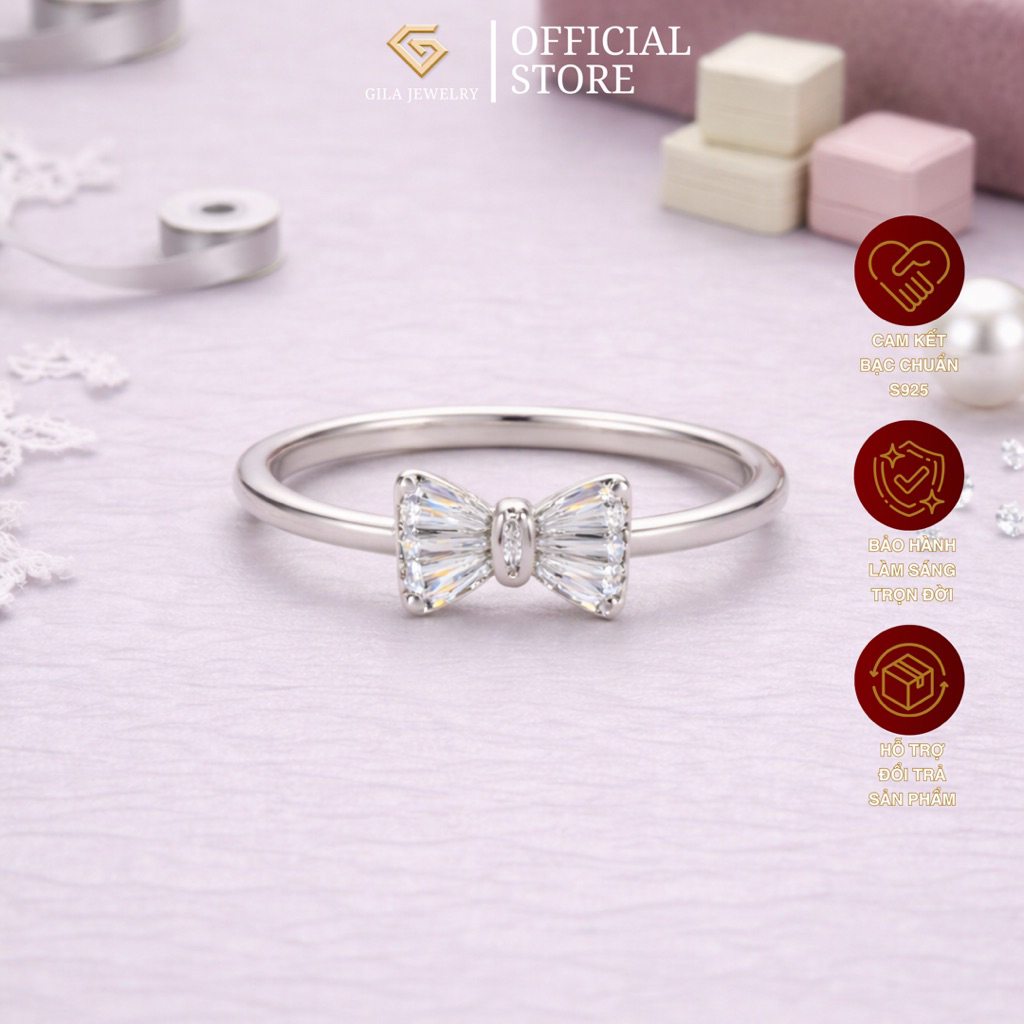 Nhẫn bạc Ý Crystal Bow S925 đính kết đá Cubic Zirconia | Gila Jewelry
