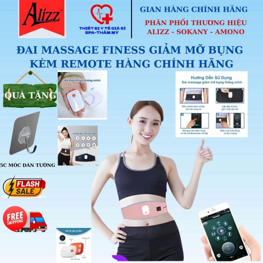 QUÀ TẶNG - FREESHIP +Đai massage giảm mỡ bụng FITNESS, Cao cấp chính hãng, Đai lưng muối ngải cứu
