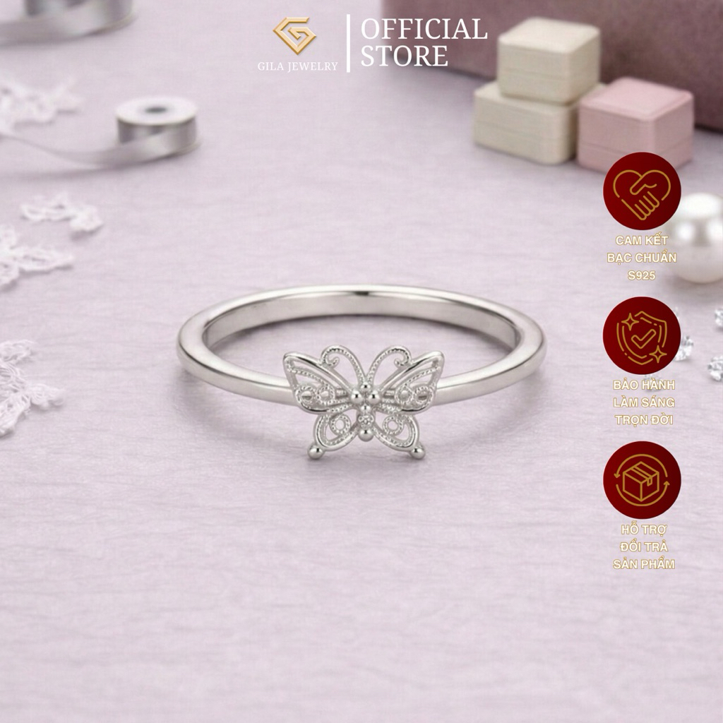 Nhẫn bạc Ý Filigree Papillon S925 đính kết đá Cubic Zirconia | Gila Jewelry