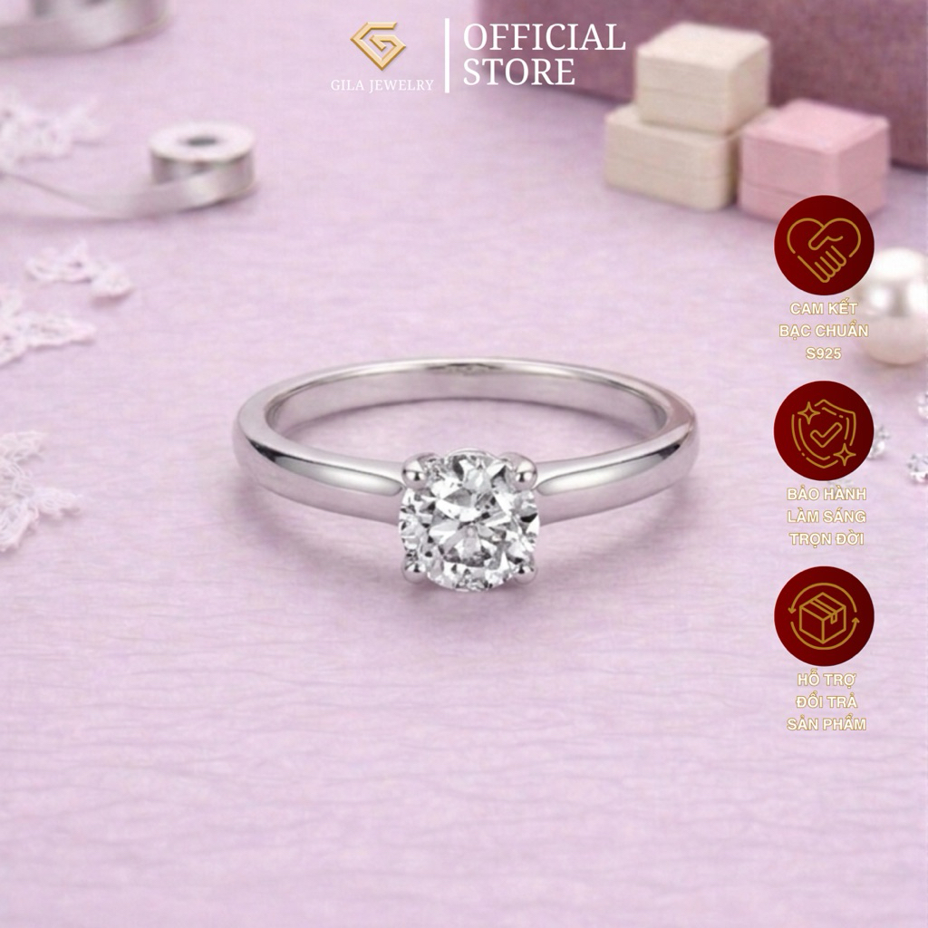 Nhẫn bạc Ý Pure Solitaire S925 đính kết đá Cubic Zirconia | Gila Jewelry