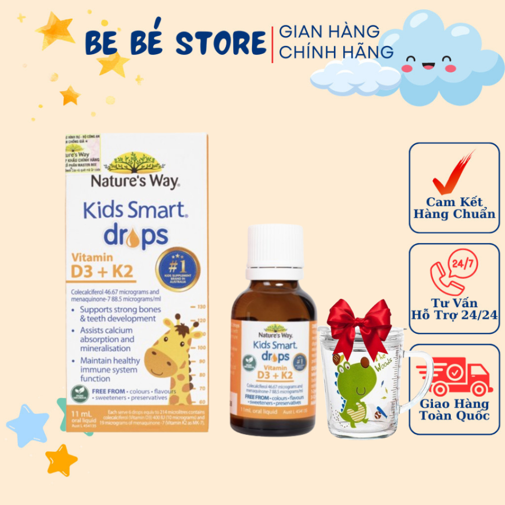 Kids Smart Drop Vitamin D3+K2 Natural Way's tăng cường hấp thụ canxi, tăng đề kháng Chai 11ml - BE B