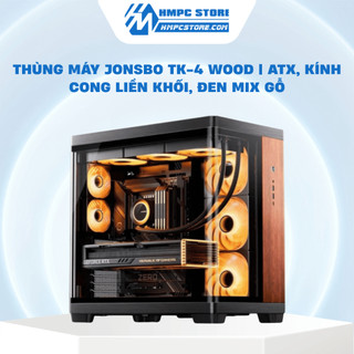 Case - Thùng máy Jonsbo TK-4 WOOD | Sẵn 8 fan ARGB, ATX, kính cong liền khối, đen mix gỗ, bảo hành 12 tháng