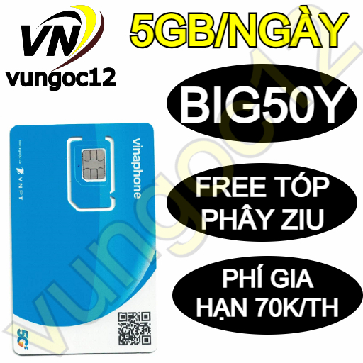 SIM VINA 5G BIG50Y THAGA70N FCLUB D159V TẶNG 180GB/THÁNG FREE NỘI MANG VÀ 200P NGOẠI MẠNG