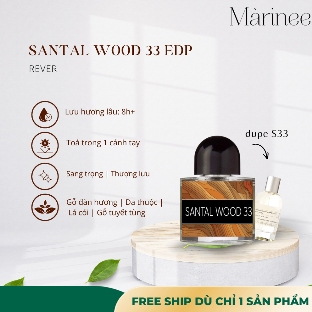 Nước hoa Unisex Rever Santal Wood 33 | 10ml Full size | (Dupe LLB Santal 33) - Tiệm nước hoa Marinee
