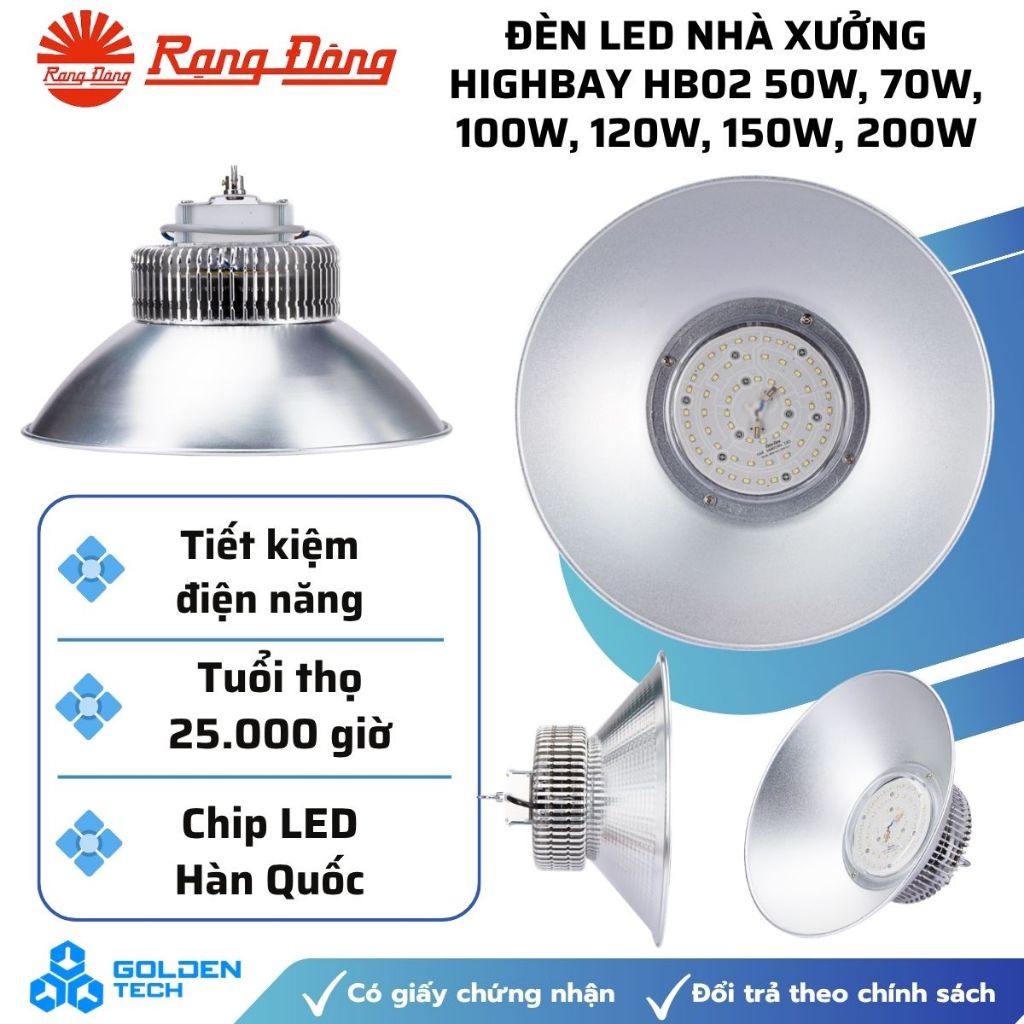 [Rạng Đông] Đèn LED nhà xưởng Highbay HB02 50W, 70W, 100W, 120W, 150W, 200W Ánh sáng Trắng