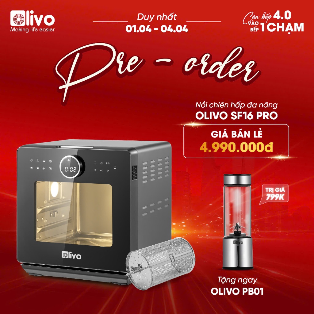 Nồi Chiên Hấp Olivo SF16 Pro 16L – Công Nghệ Hấp Nano Steam – Nồi Chiên Hơi Nước Bản 2026
