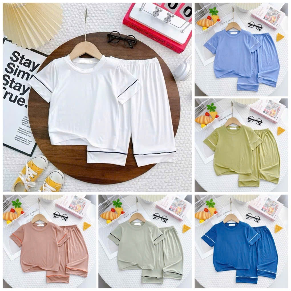 [9-27kg] Bộ lửng trơn basic vải thun lạnh (0-6 tuổi) chạy viền lé mềm mịn mát cho bé