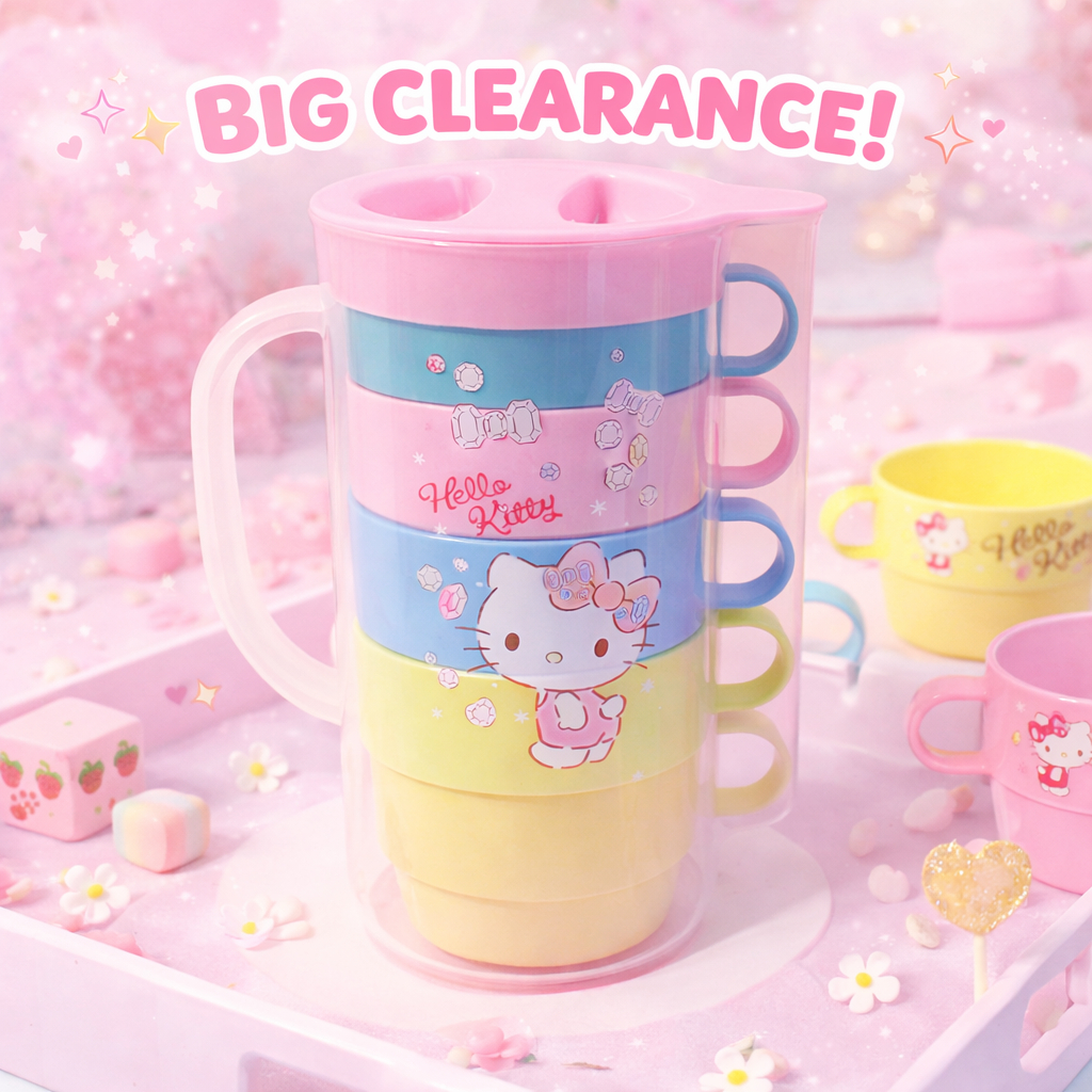 Bình nước Hello Kitty siêu xinh – Có set bình kèm 4 cốc & bình lớn 2L tiện dụng 💧🎀