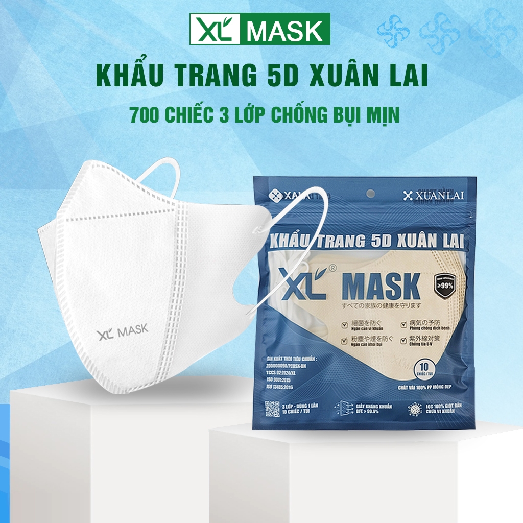 Thùng 700/600 Cái Khẩu Trang 5D XL MASK (Xuân Lai) 3 Lớp Kháng Khuẩn, Chống Bụi Mịn, Tia UV