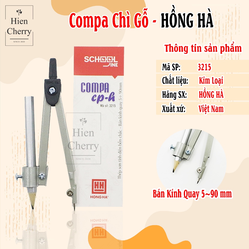 Compa Học Sinh Chính Hãng Hồng Hà 3215, Chất Liệu Kim Loại, Bút Chì Gỗ - Hiền Cherry's Shop