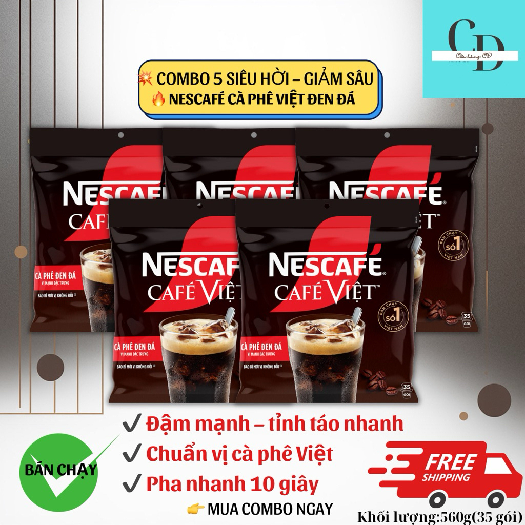 Combo 5 Bịch Nescafé Cafe Việt 35 Gói x 16g – Cà Phê Đen Hòa Tan NESCAFÉ Date Mới Giá Tốt