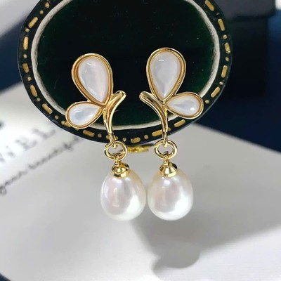 Bông Tai Ngọc Trai Hồ Điệp Khảm Xà Cừ Xinh Xắn, Nữ Tính - Ngọc Trai Trường Thịnh