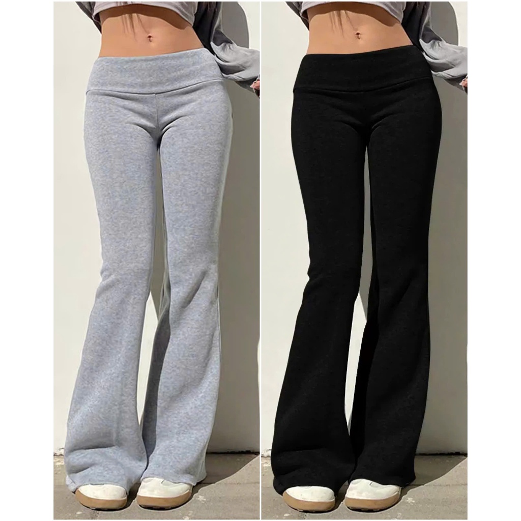 Quần thun loe dài cạp trễ tôn dáng By.y Quần loe dài lật lưng cạp thấp y2k style.